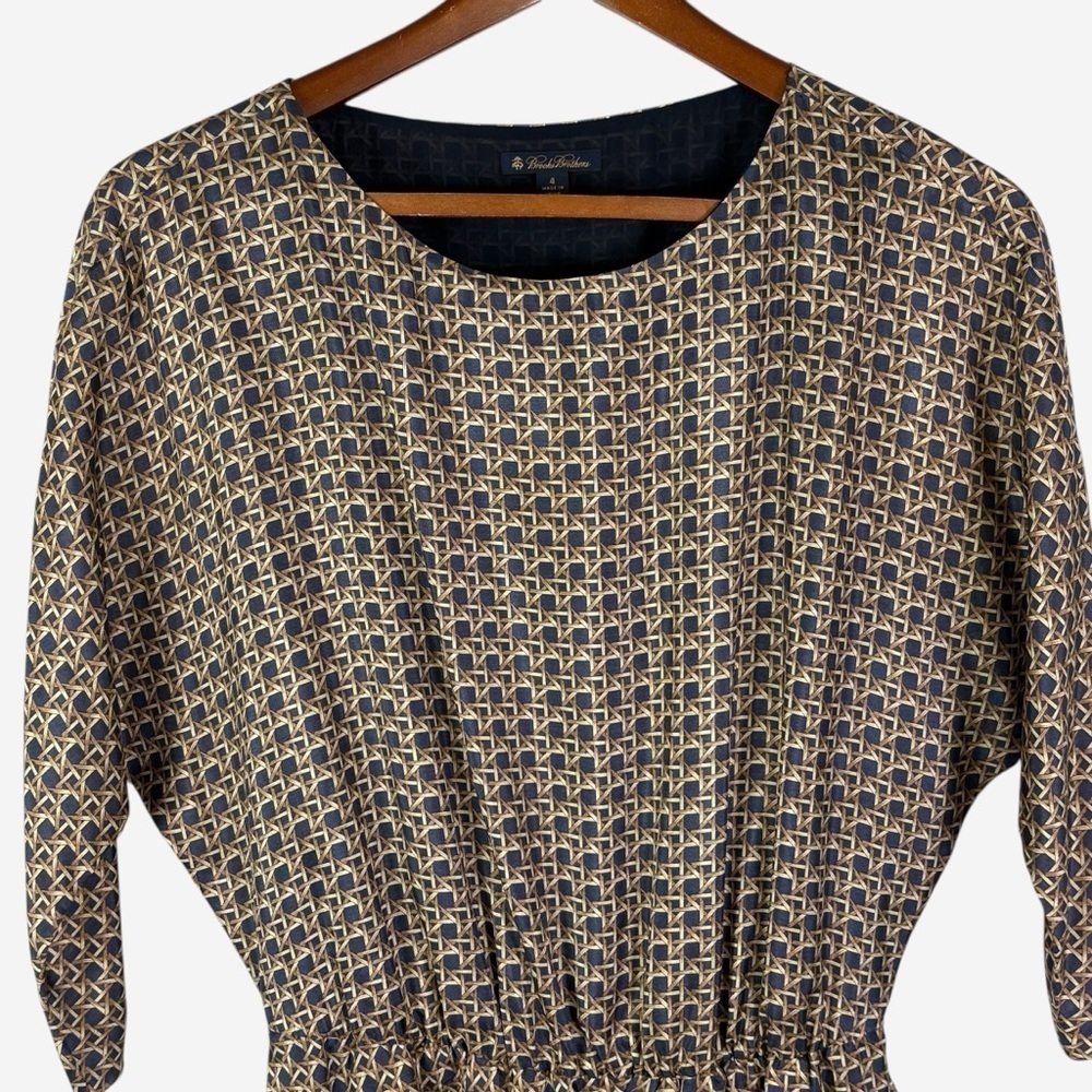 Brooks Brothers Pure Silk Rattan Geometric Print Dress Size 4 Silk Lined Belted - Picture 5 of 13